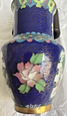Antique Chinese Cloisonne Vase Floral Bird Countryside Enamel Hand Painted