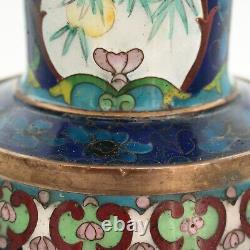 Antique Chinese Cloisonné Vase with Figure of Chinese Girl Playing Instrument