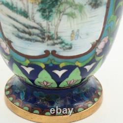 Antique Chinese Cloisonné Vase with Figure of Chinese Girl Playing Instrument
