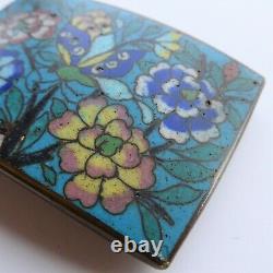 Antique Chinese Enamel Belt Buckle Closoinne Butterfly Chrysanthemum Powder Blue