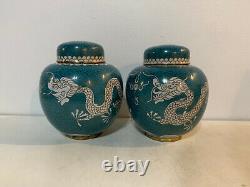 Antique Chinese Qing / Republic Pair of Cloisonne Ginger Jars with Dragons Dec