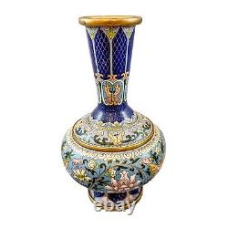 Antique Chinese Republic blue cloisonné enamel bronze butterfly and floral vase