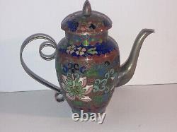 Antique Chinese Silver Cloisonné Miniature Teapot Coffee Pot