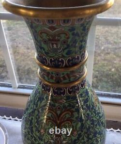 Antique Chinese cloisonne 10 Vase Floral Theme Multi-Color Double Ringed Neck