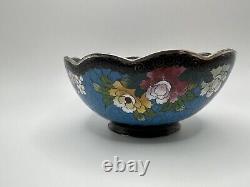 Antique Cloisonné Flower Rice Bowl 4.5 X 2 Single Character Mark
