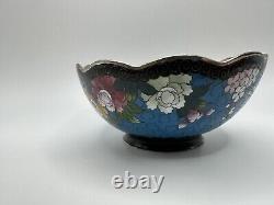 Antique Cloisonné Flower Rice Bowl 4.5 X 2 Single Character Mark