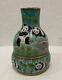 Antique Cloisonne Vase Enamel On Brass Panda Bears 6-1/4 Tall Stamped On Bottom