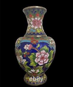 Antique Copper Vases Drawn Flower Handmade Enamel Cloisonne Rare Home Vintage