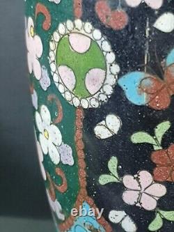 Antique Eastern Blue Cloisenee Pair Vase brass enamelled brass damaged 7 1/2