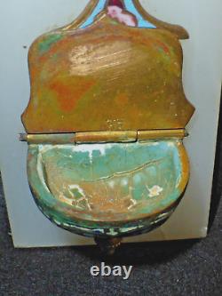 Antique French Marble & Cloisonné Benitier or Holy Water Font & Cross c1900