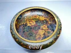 Antique Oriental Matching Cloisonné Bowl & Pair Of Vases On wooden Stands