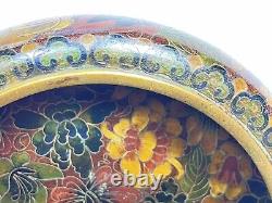 Antique Oriental Matching Cloisonné Bowl & Pair Of Vases On wooden Stands