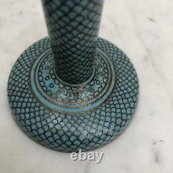 Antique Pair Of Chinese Blue Cloisonne Candlesticks 16cm Or 6 1/2 Tall