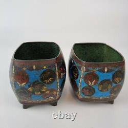 Antique Pair Of Chinese Cloisonne Small Jardinieres / Pots 9cm Wide Foot Missing