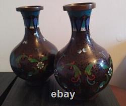Antique Pair Of Cloisonné Vases