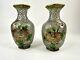 Antique Pair Of Small Chinese Transparent Cloisonné Plaque-a-jour Vases Handmade
