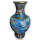 Antique Vintage Chinese Bronze Cloisonné Vase Decorated With Cranes In Flight