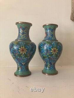 Antique (ca. 1900) two Chinese cloisonne vases