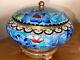 Antique Chinese Cloisonne Blue Bowl With Lid And Stand