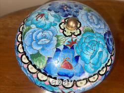 Antique chinese cloisonne Blue Bowl with Lid and Stand