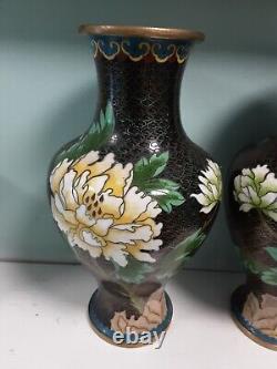 Antique chinese late 19th century quality cloisonné cherry blossom vases