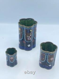 Antique cloisonne enamel vases with trays