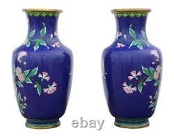 Antique large quality pair of handed mid 20th Century Chinese cloisonne vases
