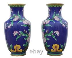 Antique large quality pair of handed mid 20th Century Chinese cloisonne vases