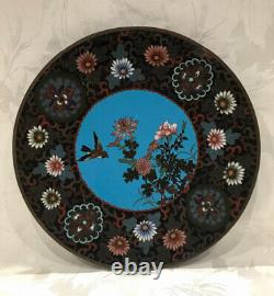 Beautiful Antique Japanese Meiji Era Cloisonne Bird & Flowers 12 Charger/Plate