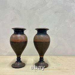 Beautiful Pair of Persian Early 20thC Wooden Vases Kashmiri
