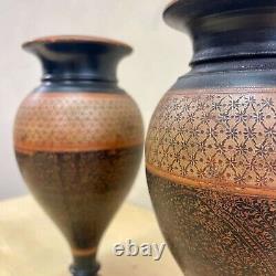 Beautiful Pair of Persian Early 20thC Wooden Vases Kashmiri