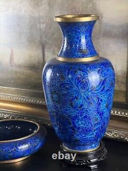 CHINESE CLOISONNE Vases Pair and CLOISONNE Low Bowl
