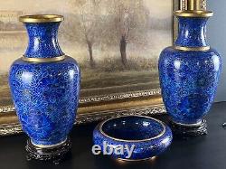 CHINESE CLOISONNE Vases Pair and CLOISONNE Low Bowl