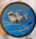 Chinese 19thc Large Bronze Cloisonne Cranes & Flora On Imperial Blue Ground Char