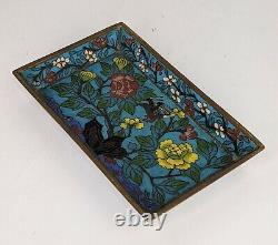 Chinese Antique Cloisonne Bird & Peony Dish c19th Fine Quality Qing