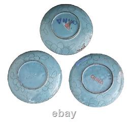 Chinese Antique Cloisonne Tea Cups Set 3 With Saucers Vintage