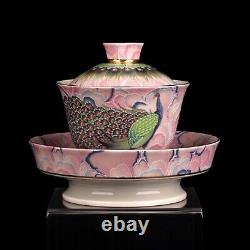 Chinese Antique Coffee Cup Teapot Pink Peacock Enamelled Cloisonne Porcelain