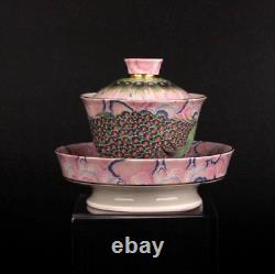 Chinese Antique Coffee Cup Teapot Pink Peacock Enamelled Cloisonne Porcelain