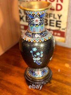 Chinese Cloisonné Enamel Flowers and Love Bird Vase Amazing Beautiful