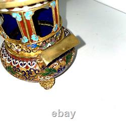 Chinese Cloisonne Enamel Gilt Incense Burner 4 Piece Censer Pot Vintage Antique