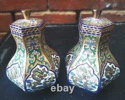 Chinese Cloisonne Hexagonal Jars With Lids 1930s 1940s, Vintage Cloisonne Jars