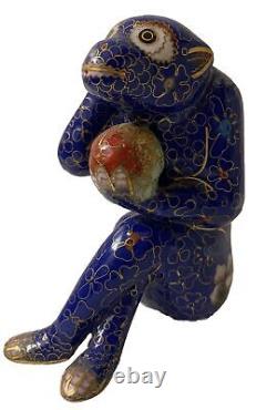 Chinese Cloisonne Seated Monkey Contemplating A Peach