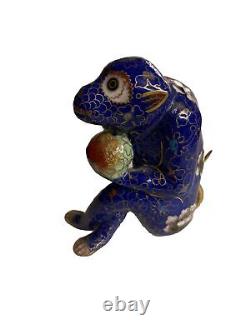Chinese Cloisonne Seated Monkey Contemplating A Peach