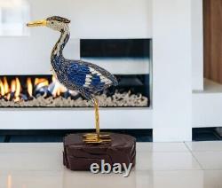 Chinese Cloisonne Traditional Vintage Inlaid Enamel Blue Heron/Crane
