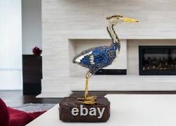 Chinese Cloisonne Traditional Vintage Inlaid Enamel Blue Heron/Crane