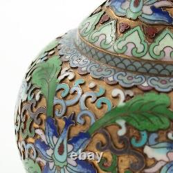 Chinese Cloisonné Vases Pair Lotus Flower Relief Decorations on Globular Shape