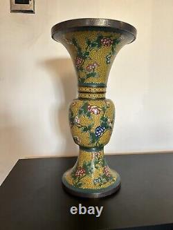 Chinese Cloisonné Yellow Trumpet Vase 20th Century