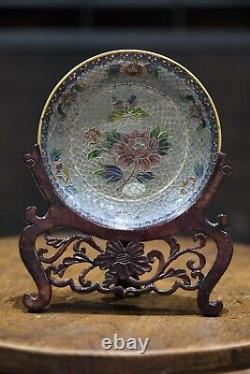 Chinese Plique-a-Jour Clear Enamel Cloisonne Plate butterflies and roses