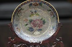 Chinese Plique-a-Jour Clear Enamel Cloisonne Plate butterflies and roses