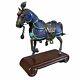 Chinese Silver Export Cloisonne Enamel War Horse W Turquoise & Coral On Rosewood